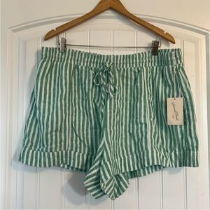Universal Thread Green & White Striped High-Waist Drawstring Shorts